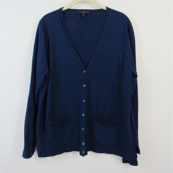 J. Crew XXL 100% Merino Wool Dark Blue Button Front Cardigan with Pockets - Picture 1 of 4